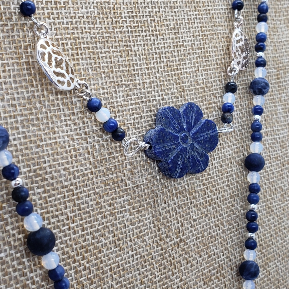 Genuine Lapis Lazuli & Moonstone Necklace .925 SS